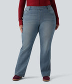 Jean décontracté grande taille évasé taille haute Halara Flex™ effet délavé avec multiples poches