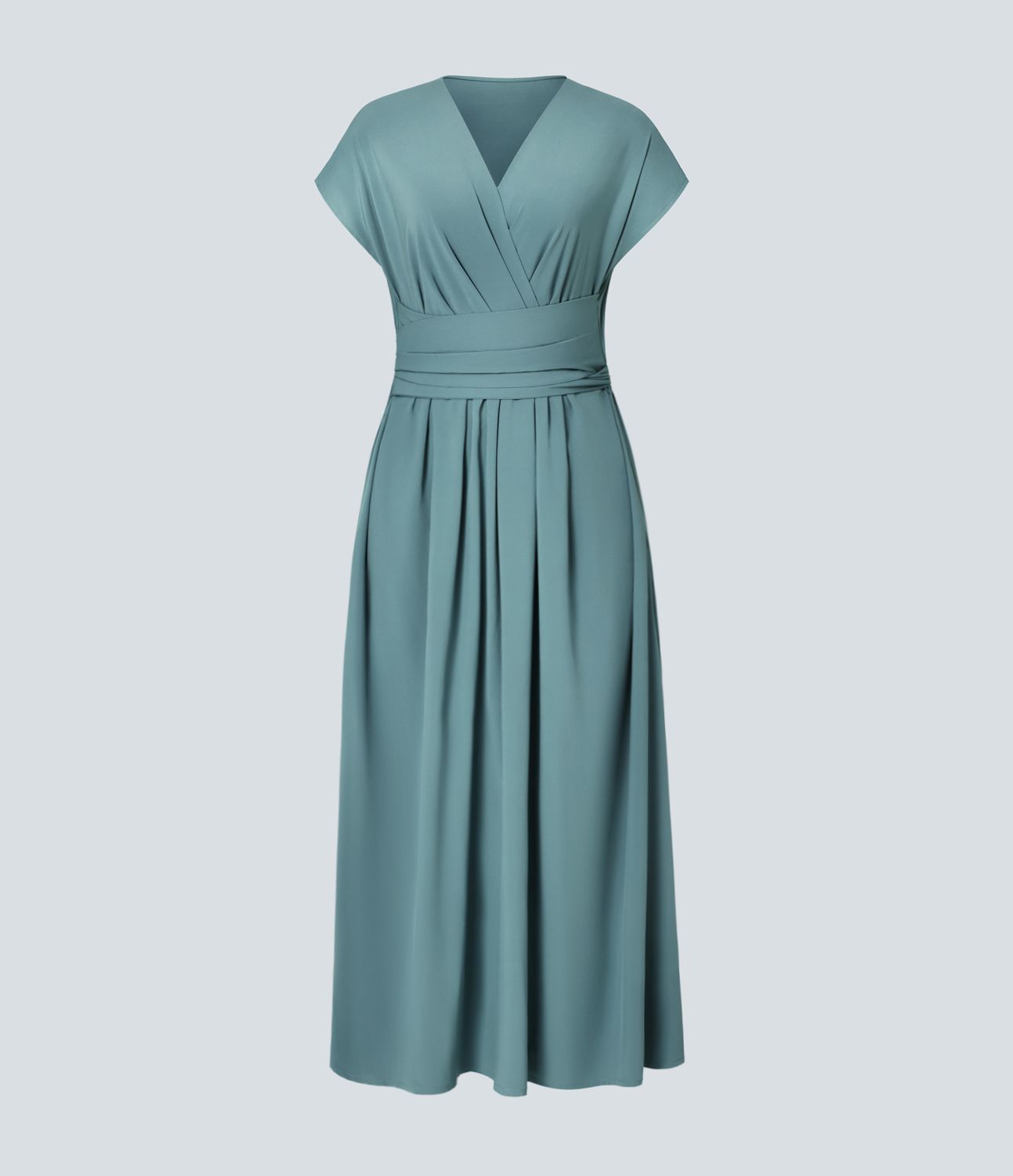 Breezeful™ Robe Mi-Longue Col en V Manches Courtes Poche Latérale Nouée au Dos Séchage Rapide
