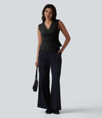 Blouse tailleur col V sans manches
