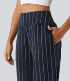 Pantacourt rayé taille haute avec ourlet arrondi et poches