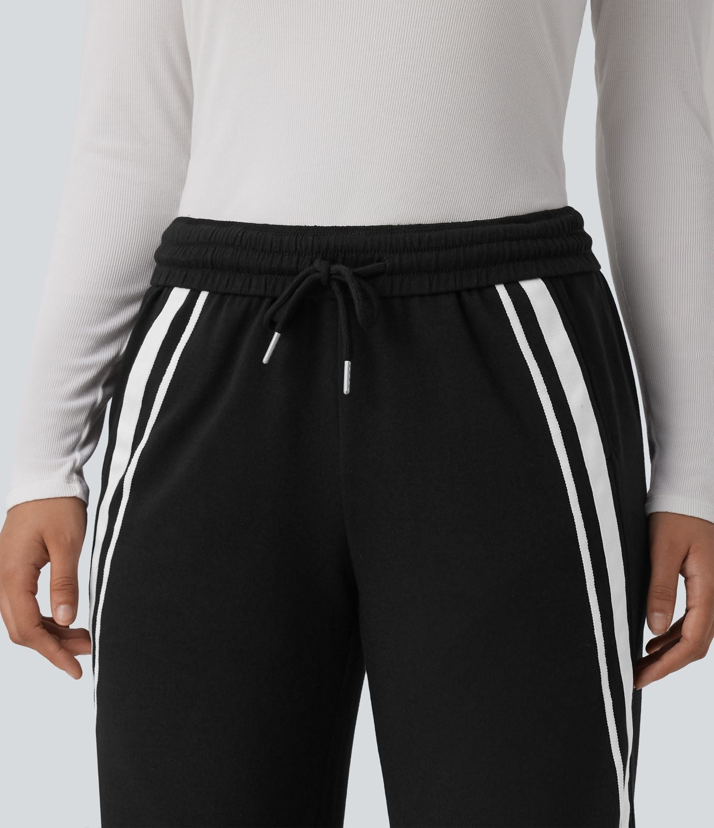 Jogging large décontracté color block taille mi-haute avec cordon de serrage intérieur et poches