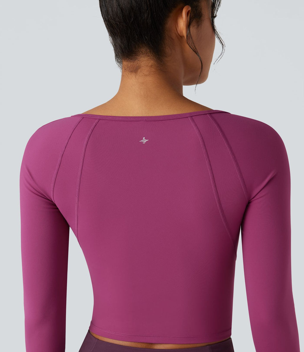 Top de sport yoga SoftlyZero™ Plush col carré manches raglan longues avec trous pouces