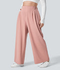 Halara Flex™ Pantalon tailleur Grande taille à Taille Haute, Poches Latérales Plissées, Jambes Larges, en Tissu Gaufré