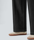 Pantalon décontracté large effet lin taille haute infroissable avec cordon et poches