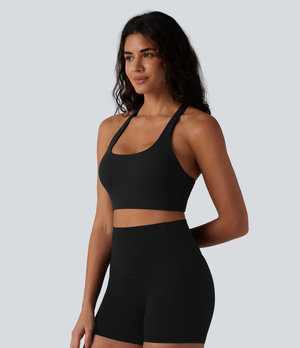 Brassière de sport SoftlyZero™ à maintien léger, dos nu, bretelles réglables, col en U, brassière intégrée bonnets B-DD