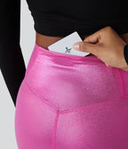 Legging de yoga SoftlyZero™ en simili stretch avec taille croisée, imprimé métallisé et poche arrière