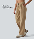 Pantalon chino décontracté en coton, taille haute, plissé, jambe droite, avec poches