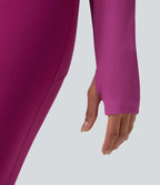 Haut de yoga côtelé push-up à col carré, manches longues et trous pour les pouces - Bonnets E-G