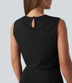 Robe midi tailleur col rond sans manches dos goutte d'eau