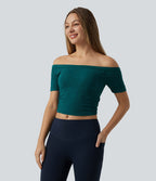 OneForm Seamless Flow Haut de sport de yoga raccourci sans couture épaules dénudées à manches courtes, avec soutien-gorge intégré