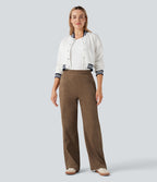 Pantalon ample décontracté suédine taille mi-haute avec poches