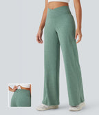 Pantalon de yoga à jambe large avec taille haute croisée et poche arrière