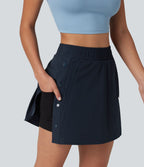 Jupe mini trapèze 2-en-1 taille haute avec boutons-pression et poches pour la randonnée