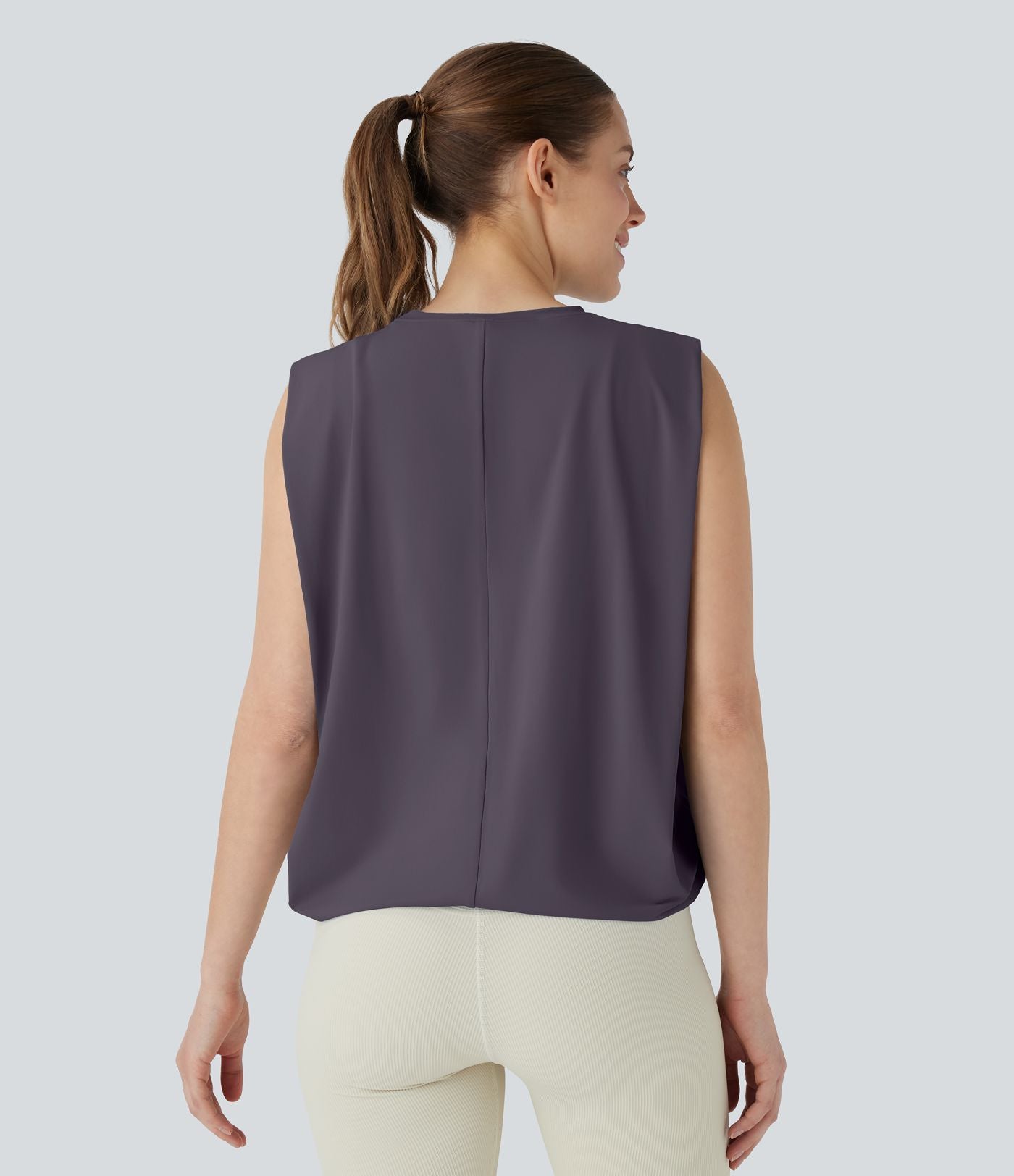 Débardeur de yoga col rond froncé, tissu rafraîchissant - Protection UPF50+