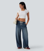 Jean ample en denim extensible à taille basse avec cordon Halara Flex™ avec multiples poches