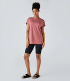 T-shirt Casual Relax à Col Rond Poche Poitrine Ourlet Fendu