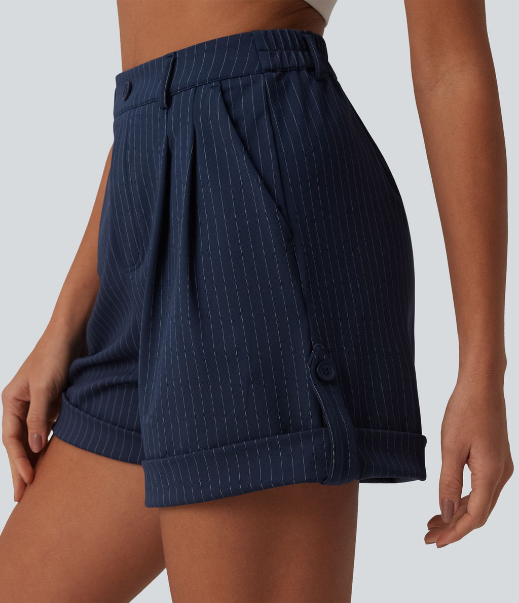 Short casual à rayures 12,5 cm taille haute avec poches