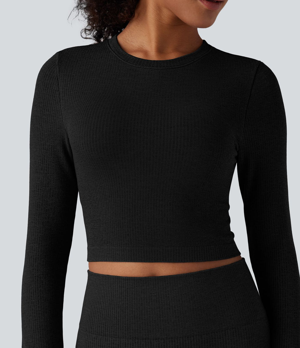 Haut de yoga chaud court col rond manches longues sans coutures OneForm Seamless Flow