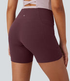 Short de yoga gaufré à taille haute croisée avec poches latérales 12,5 cm