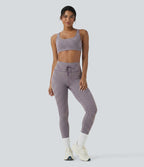 Legging de yoga rayé taille haute avec cordon de serrage et poches