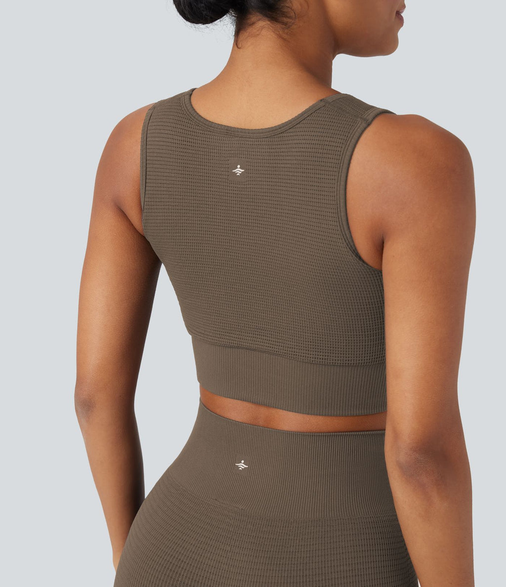 Brassière de sport yoga courte maintien léger col U en maille gaufrée sans couture OneForm Seamless Flow