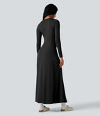 Robe longue évasée col Henley manches longues