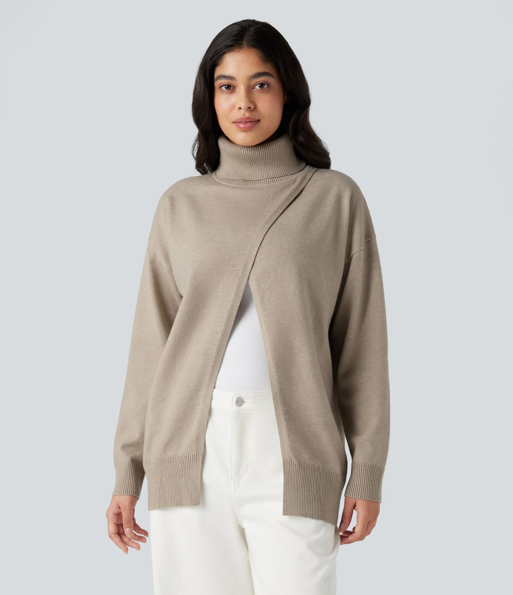 Pull tailleur col montant manches longues - Réversible devant et dos