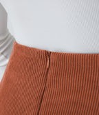 Mini-Jupe Casual en Velours Côtelé 2 en 1 Fermeture Éclair Invisible Taille Haute