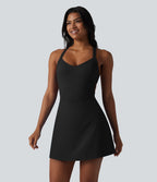 SoftlyZero™ Plush Robe sport mini de yoga 2-en-1 dos nageur croisé dos nu avec soutien-gorge intégré et poches - Easy Peasy