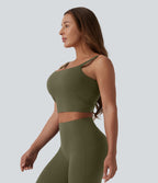 Débardeur de yoga cropped Halara UltraSculpt™ à doubles bretelles dos torsadé ouvert avec soutien-gorge intégré – Bonnets E-G