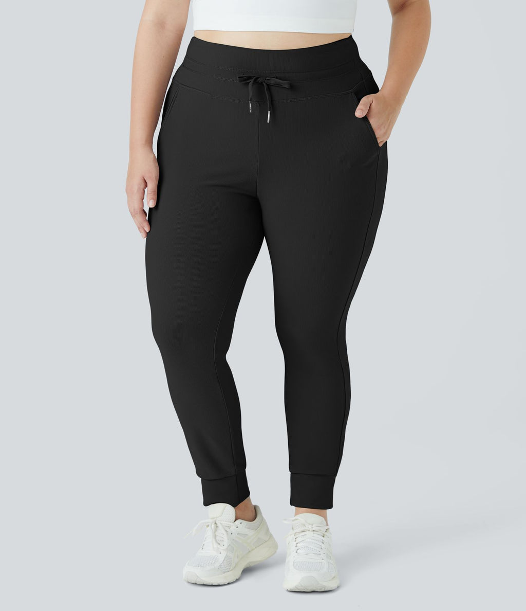 Patitoff™ Flow Jogging Longueur Complet Unis Grande Taille Résistants aux Poils d'Animaux à Taille Haute avec Cordon de Serrage et Poches Latérales