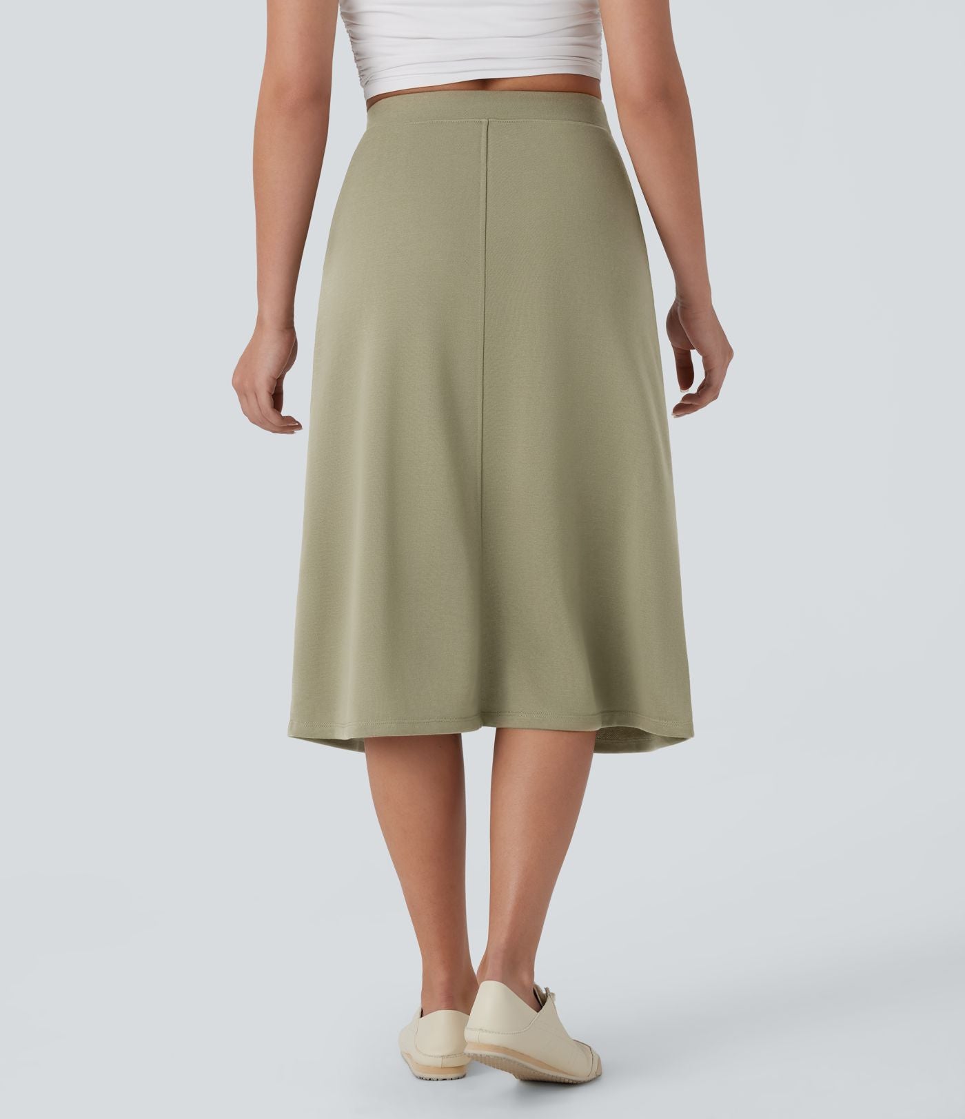 Jupe midi décontractée taille haute fendue avec poches latérales