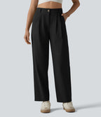 Pantalon chino décontracté en coton, taille haute, plissé, jambe droite, avec poches