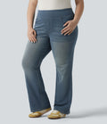 Jean décontracté Halara Flex™ grande taille bootcut taille haute en maille extensible délavée avec multiples poches