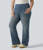 Jean décontracté Halara Flex™ grande taille bootcut taille haute en maille extensible délavée avec multiples poches