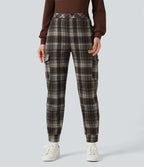 Jogging cargo tailleur carreaux taille mi-haute avec poches