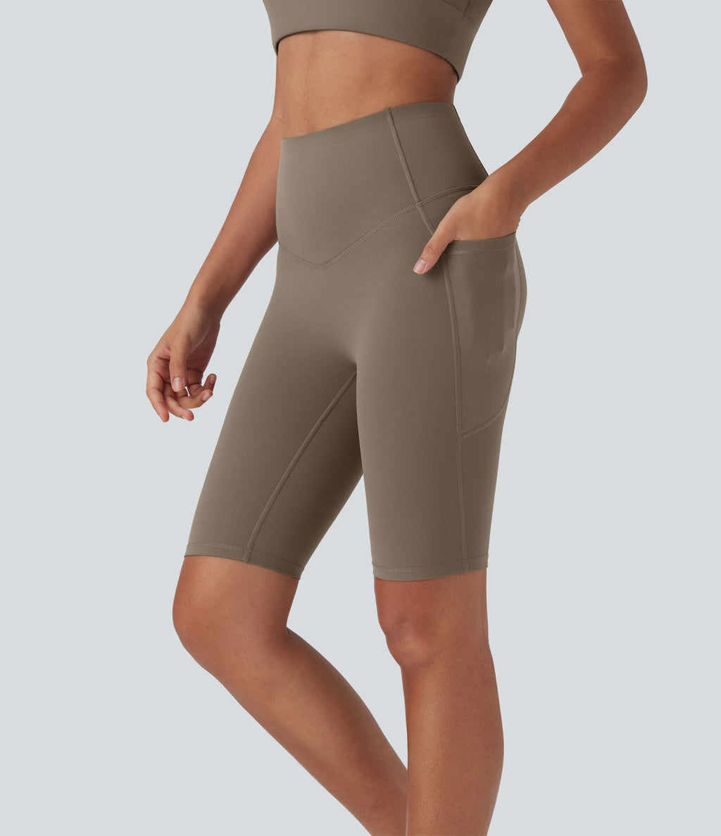 Short cycliste 12,5 cm d'entraînement gainant galbant taille haute avec empiècements résille contrastés et poches Halara UltraSculpt™