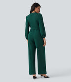 Combinaison tailleur à jambes larges, col V, manches longues, avec poches – Édition Easy Peasy