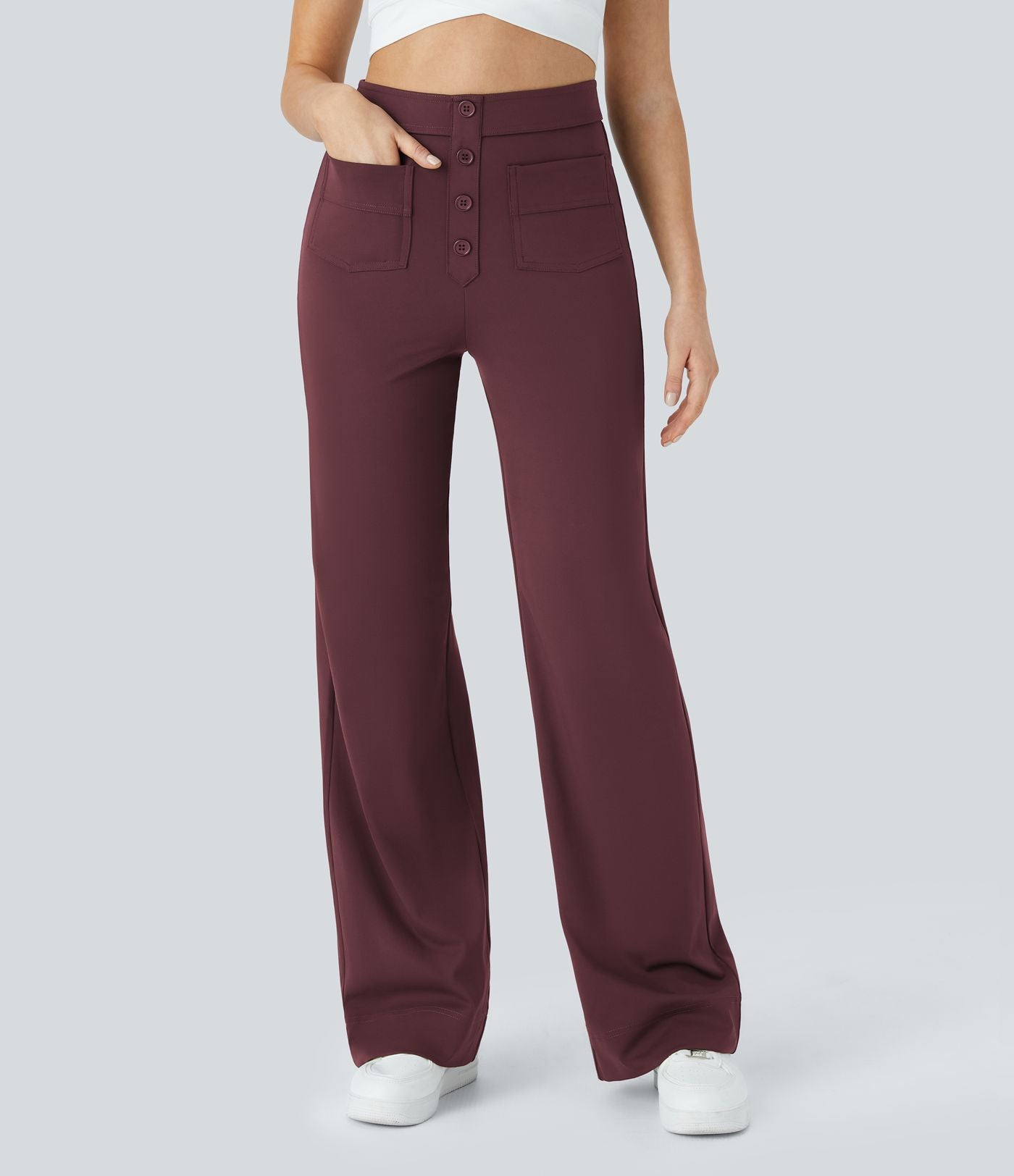 Pantalon taille haute coupe droite DayStretch avec poches