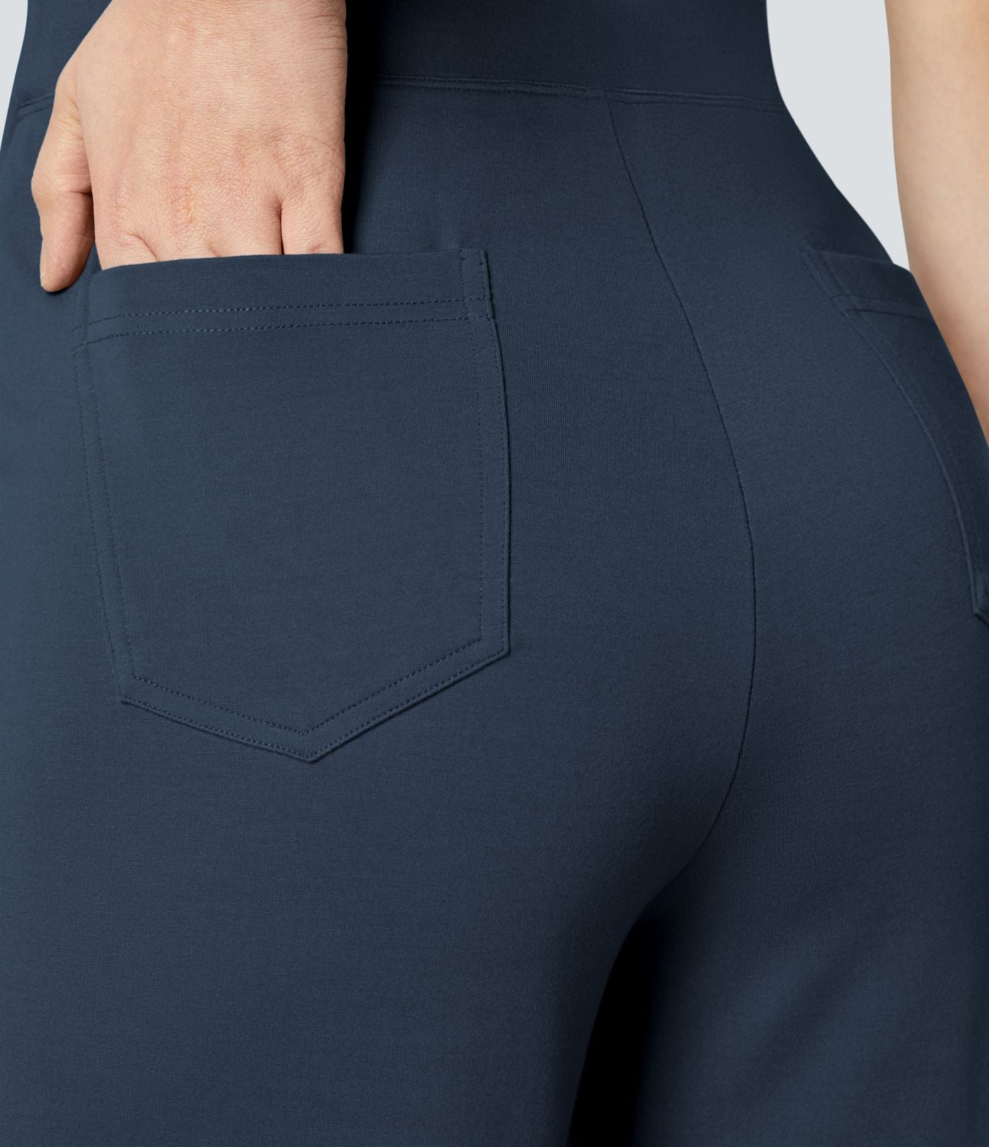 Pantalon Tailleur Large Taille Haute avec Bouton et Poches