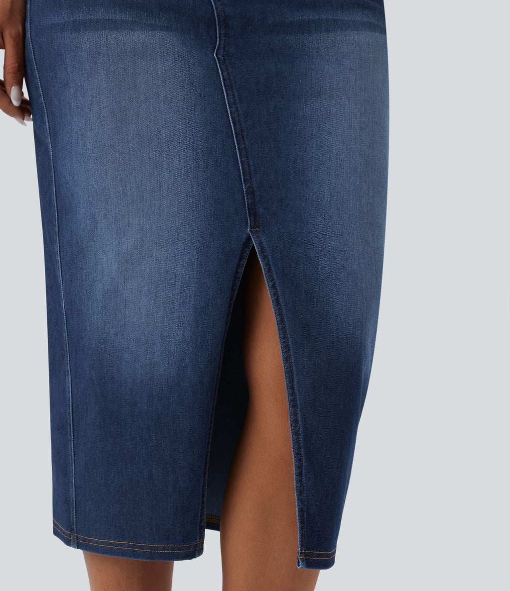 Jupe décontractée denim moulante Halara Flex™ asymétrique taille mi-haute avec fente et poches