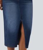 Jupe décontractée denim moulante Halara Flex™ asymétrique taille mi-haute avec fente et poches