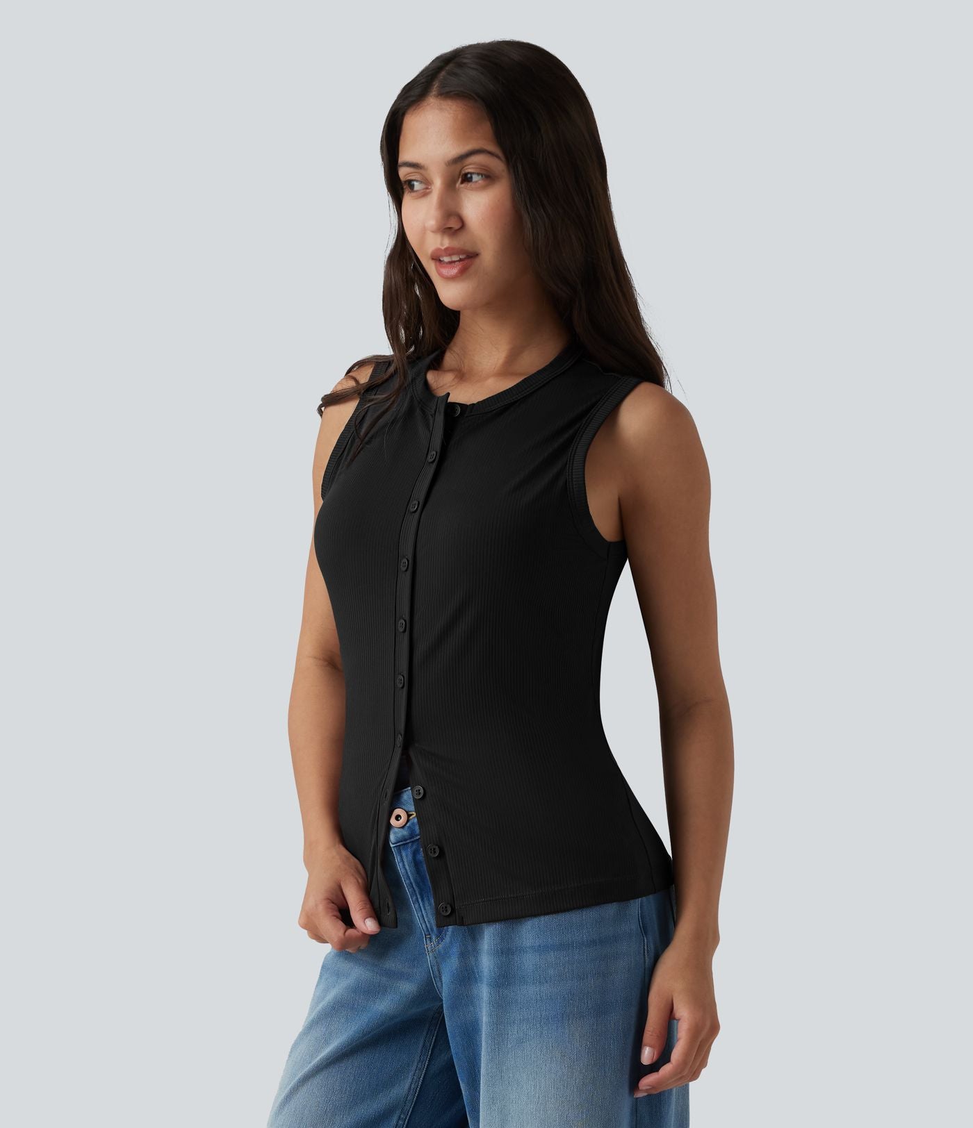 Débardeur casual col rond côtelé maille