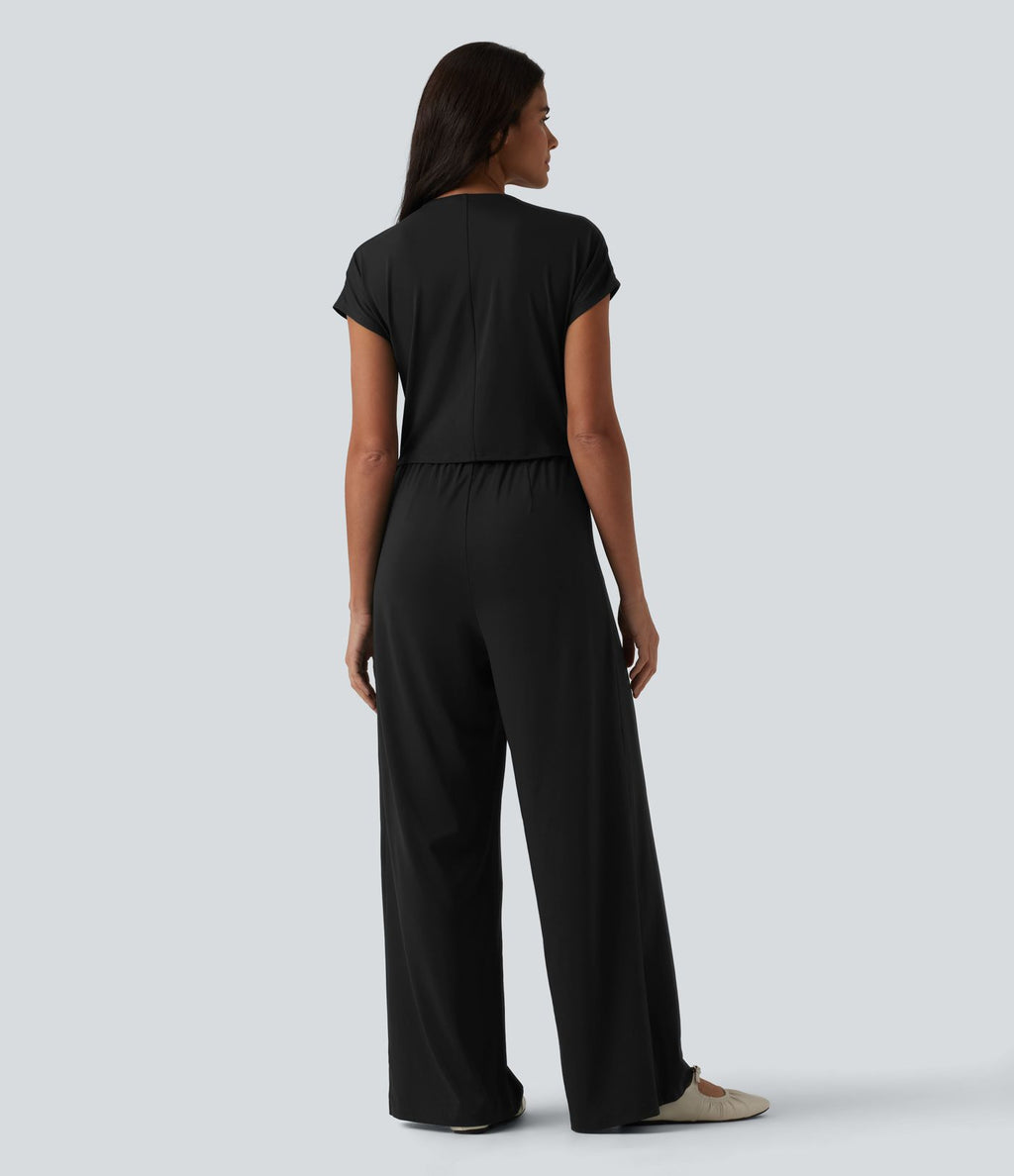 Combinaison décontractée large col V manches courtes avec poches - Édition Easy Peasy