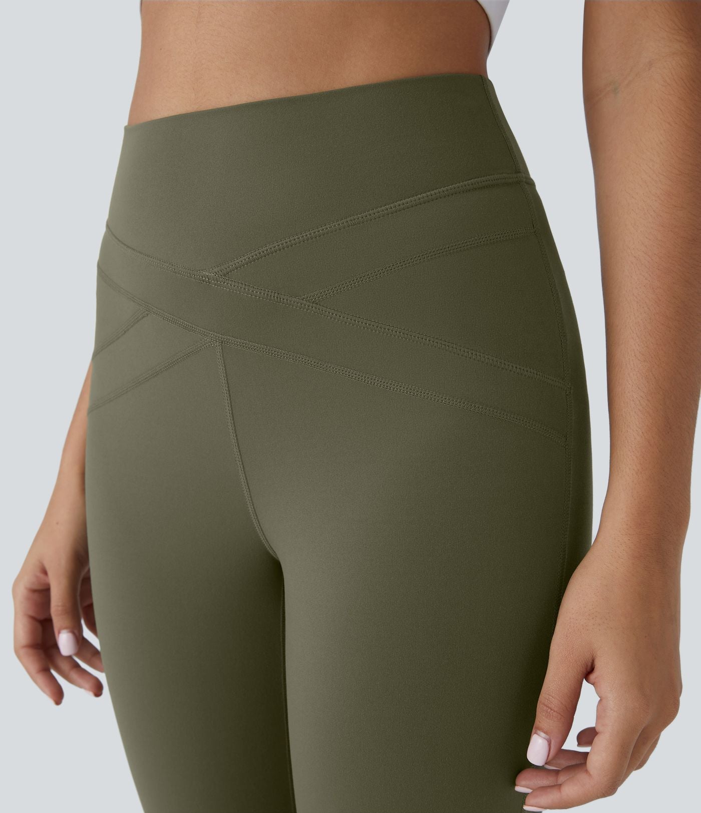 Softlyzero™ Legging Taille Haute Empiècement en Maille Contrastante Lacets Croisés Longueur 7/8