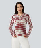T-shirt rayé col Henley manches longues avec trous pouces