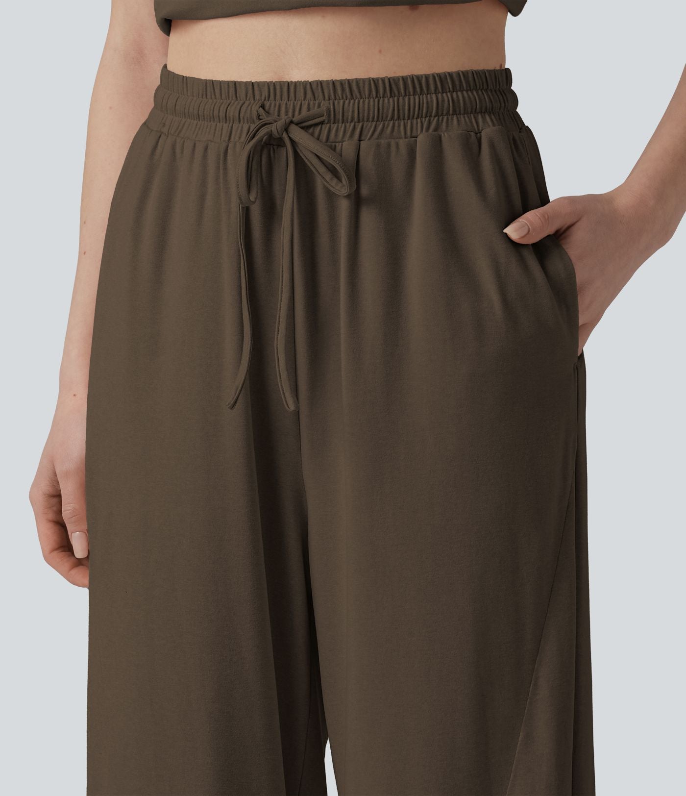 Pantalon de détente ample taille haute avec cordon de serrage et poches