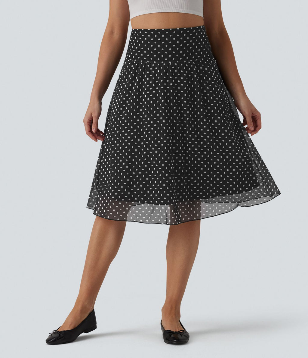 Jupe casual mi-longue gainante taille haute en mesh à pois avec poches