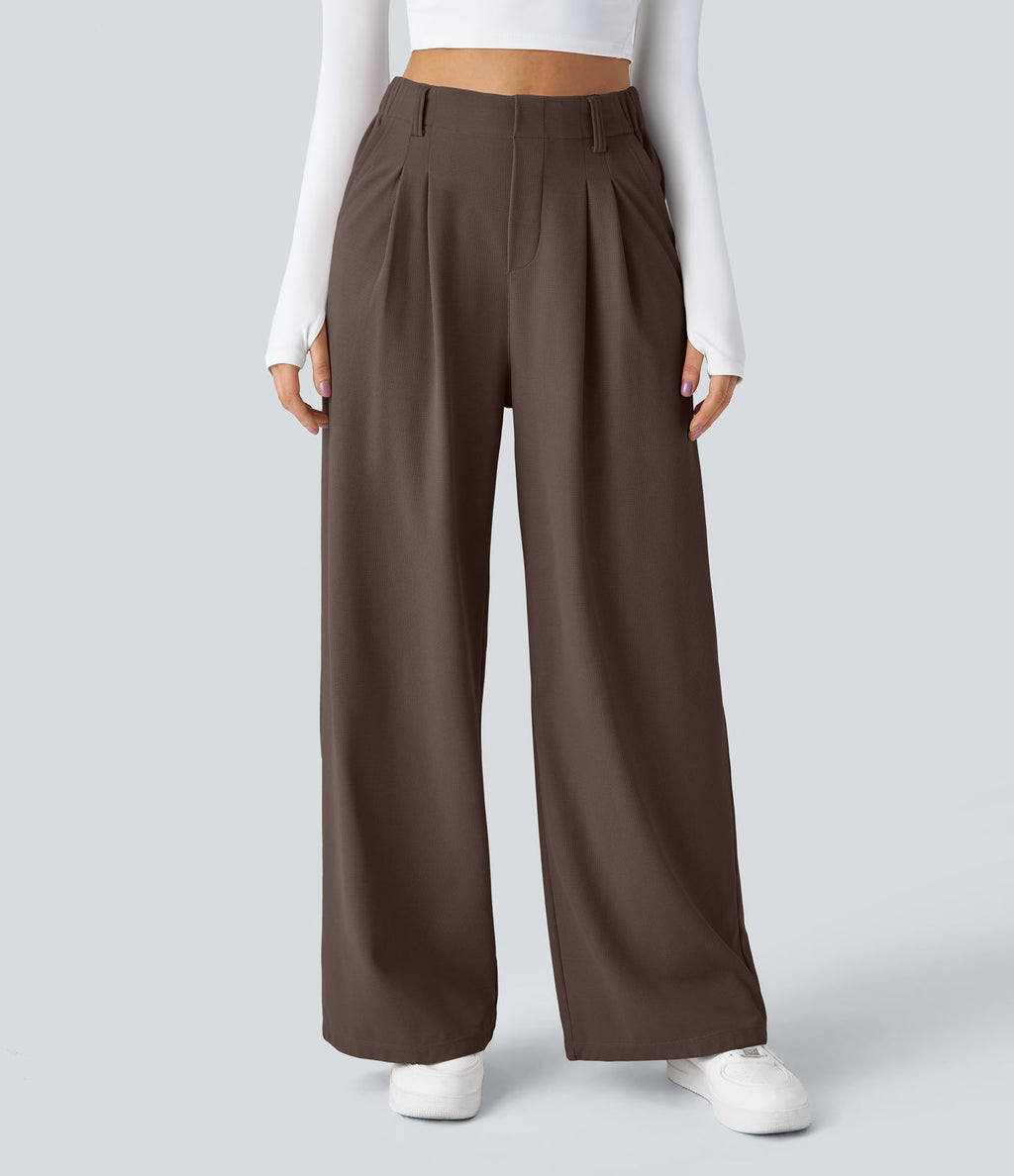 Halara Flex™ Pantalon Tailleur Large Fluide Gaufré Taille Haute Poches Latérales