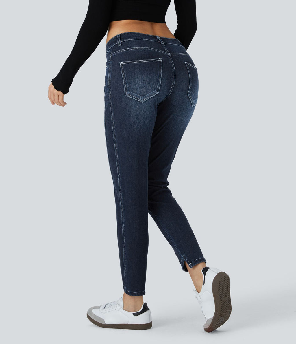 Jean skinny 7/8 décontracté taille basse Halara Flex™ avec poches zippées